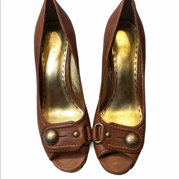 Coach 3inch Soft Leather Peep Toe Brown Heels! - Picture 2 of 10